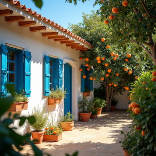 Mediterranean Courtyard Orange Trees