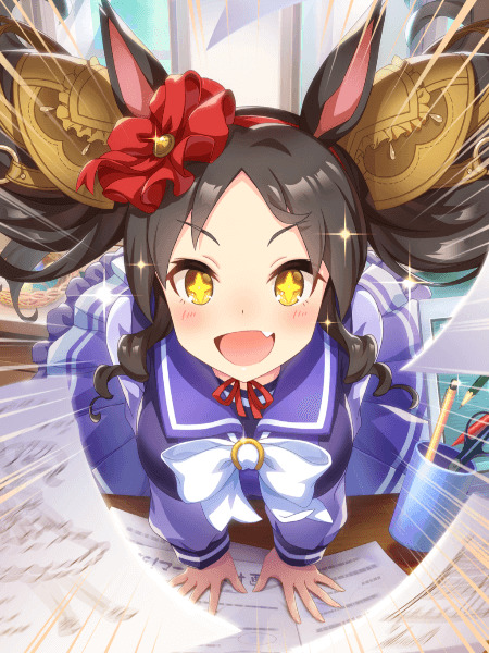 Anime illustration of Umamusume character Marvelous Sunday in SR card art style.