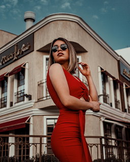 Woman Red Dress Sunglasses