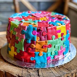 Colorful Jigsaw Puzzle Cake