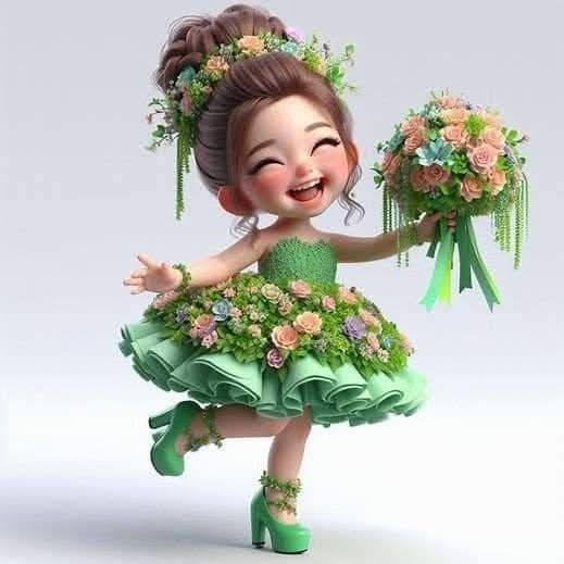 Girl in Green Floral Dress