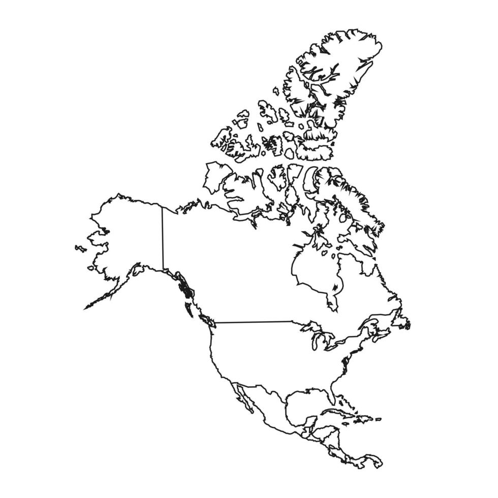 Black outline map of North America on a white background
