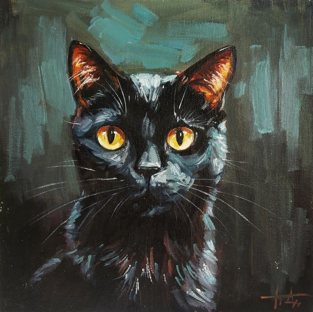 Black Cat Portrait Painting