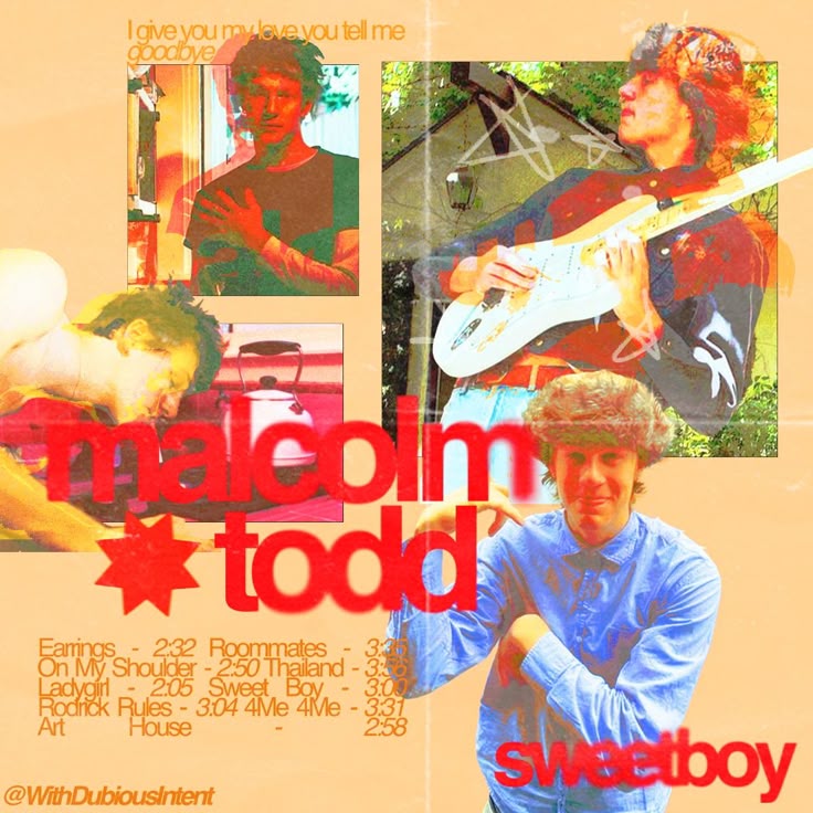 Album-style collage of Malcolm Todd with several portrait photos and bold text on a beige background