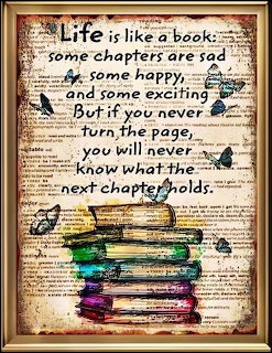 Vintage art print with colorful stacked books and life quote on aged newspaper background with butterflies