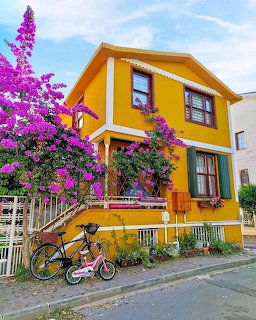Yellow House with Bougainvillea