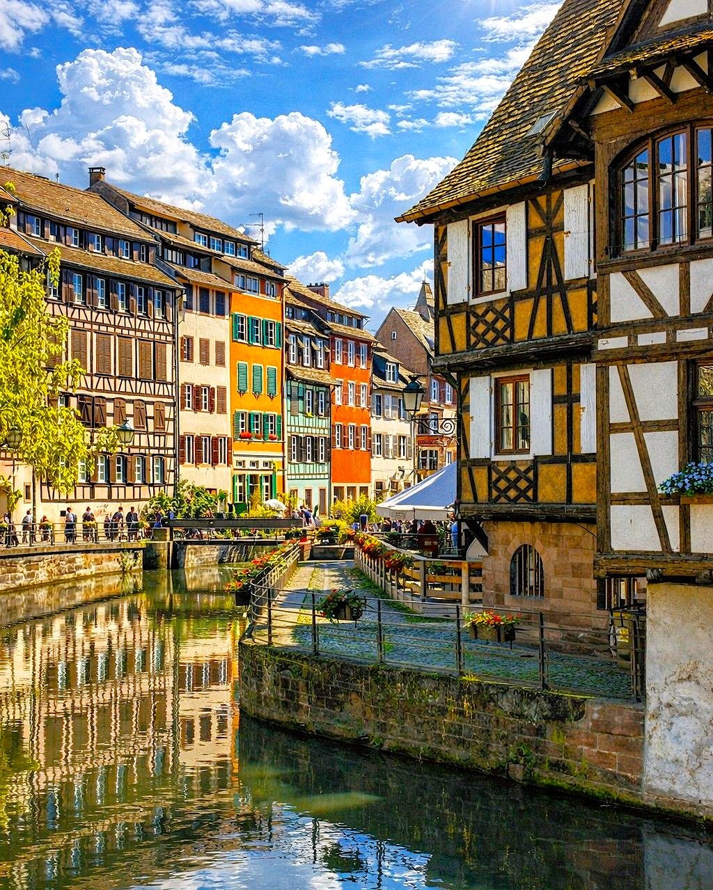 Half-timbered houses along a canal in Strasbourg's Petite France