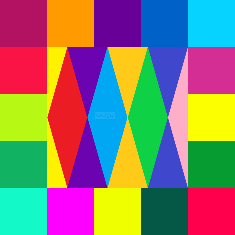 Abstract geometric pattern with colorful squares, rectangles, and triangles in bright pink, orange, blue, yellow, and green