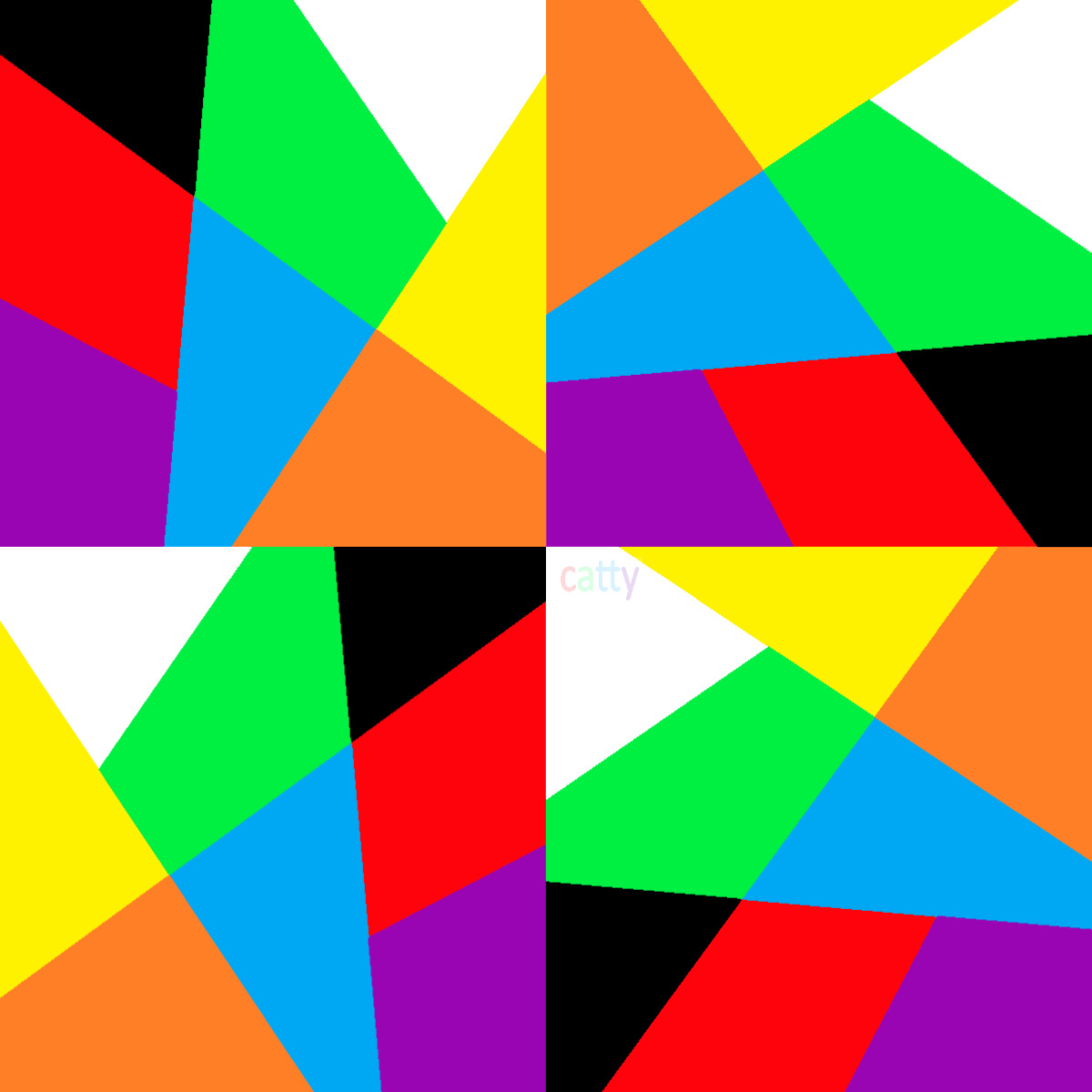 Abstract geometric pattern with colorful triangles in red, blue, green, yellow, orange, purple, black and white