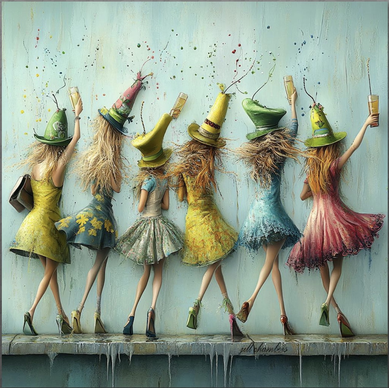 Dancing Girls in Colorful Dresses