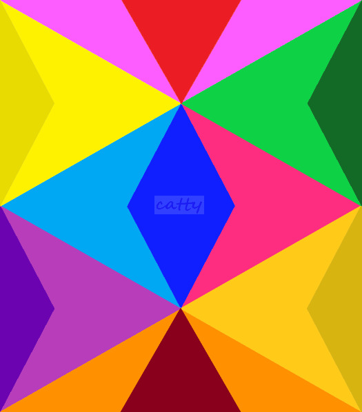Colorful geometric star pattern with triangular segments in rainbow colors radiating from center point