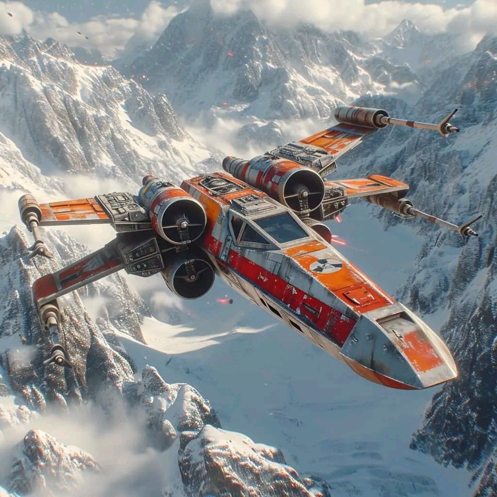 X-Wing Fighter Over Mountains
