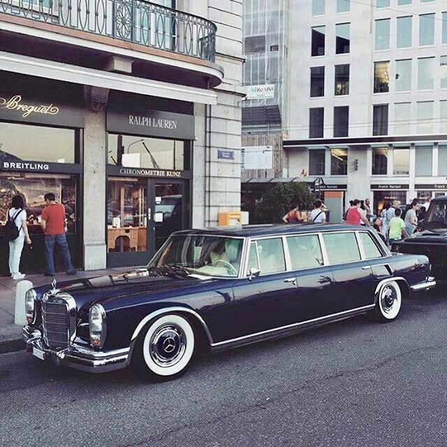 Vintage Mercedes 600 Pullman limousine parked on a city street
