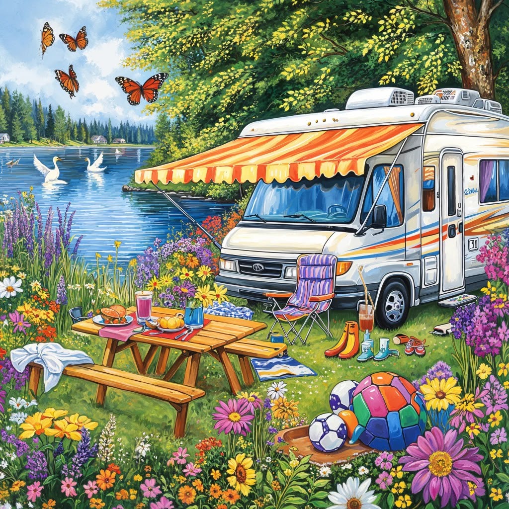 RV Camping by Lake