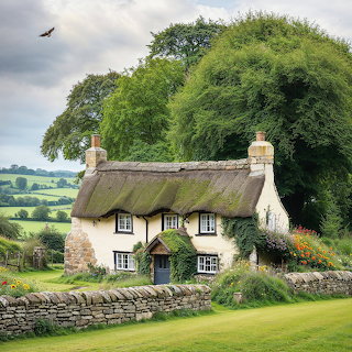 Thatched Cottage with Eagle