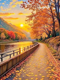 Autumn Riverside Path at Sunset