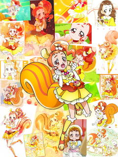 Anime collage of Cure Custard from Kira Precure in yellow outfit with squirrel tail and ears