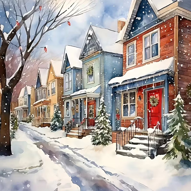 Snowy Christmas Houses