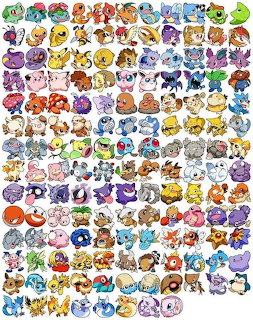 Grid collage of all 151 original Generation 1 Pokemon characters in colorful illustrated style