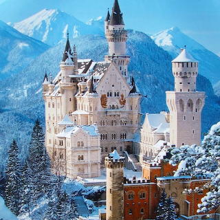 Neuschwanstein Castle Winter Mountains