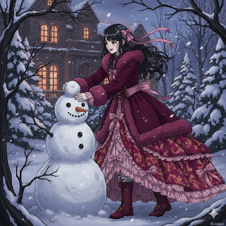 Victorian Girl with Snowman