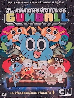 The Amazing World of Gumball cartoon characters on a DVD cover with a space-themed background