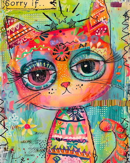 Whimsical Cat Folk Art