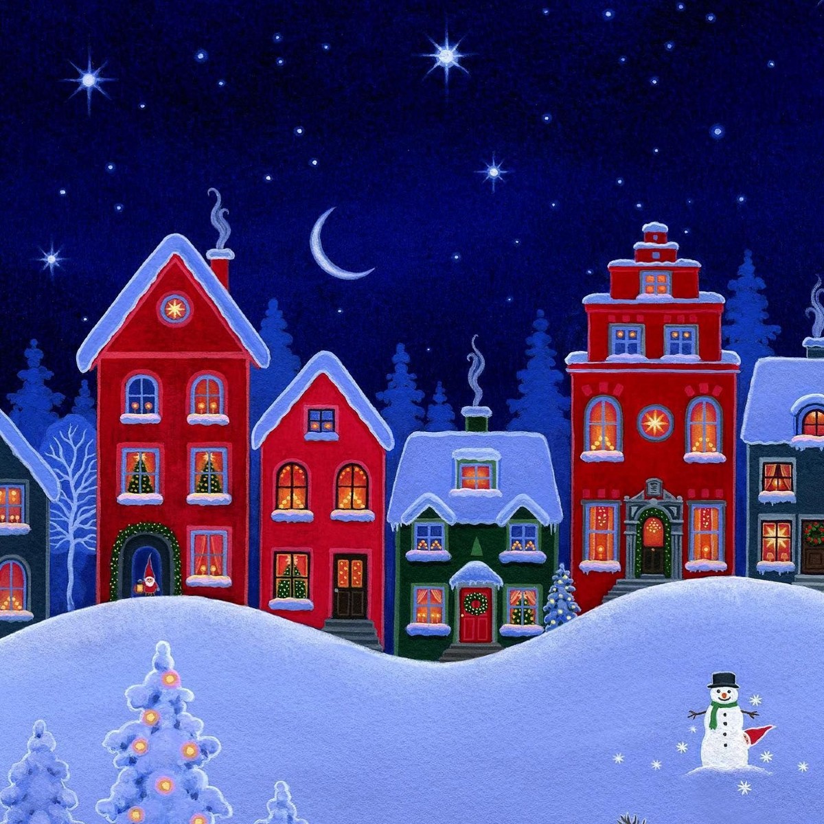 Winter Village Night Scene