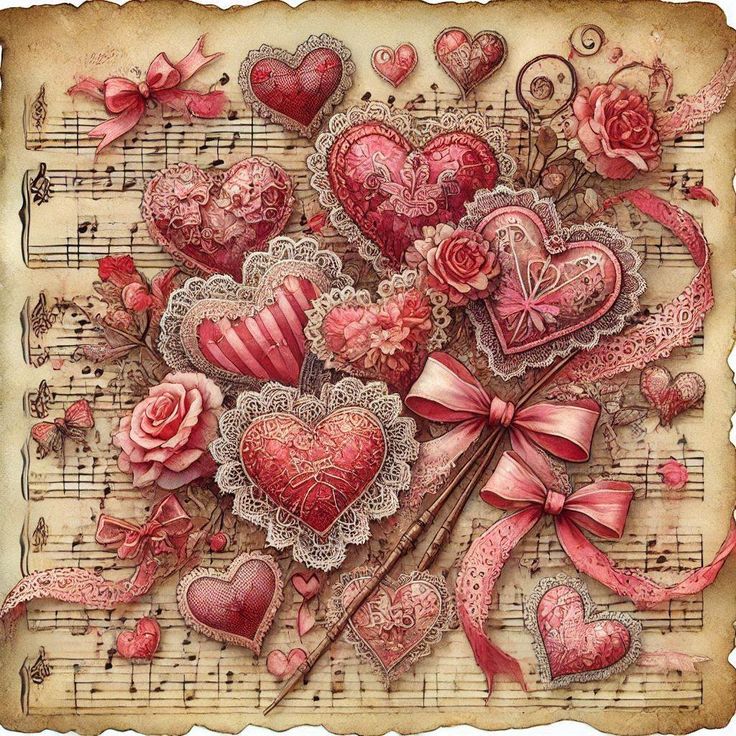 Vintage Valentine Hearts Collage