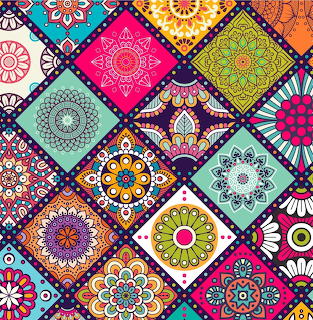 Colorful mandala tiles arranged in diamond pattern with intricate geometric designs