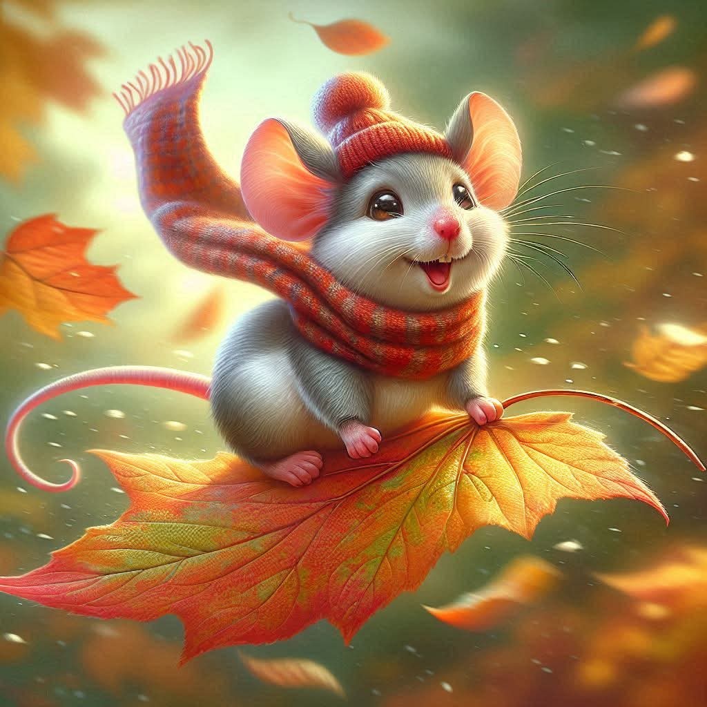 Mouse Riding Autumn Leaf