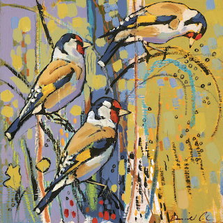 Goldfinches on Branch