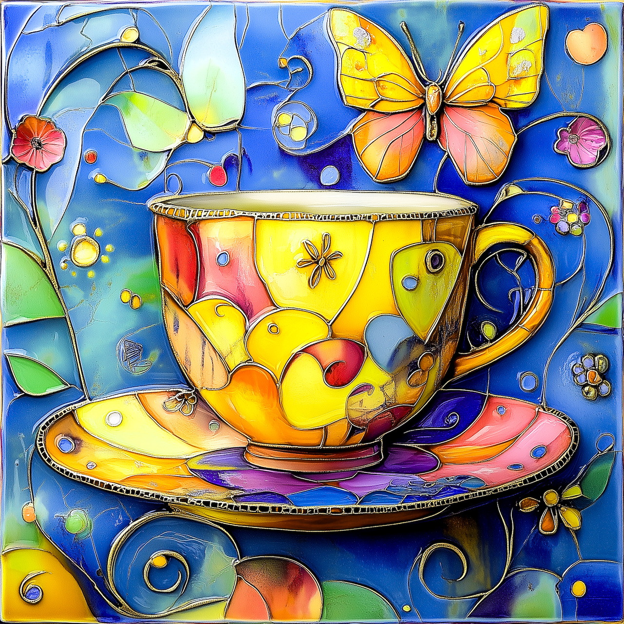 Decorative Ceramic Cup and Saucer