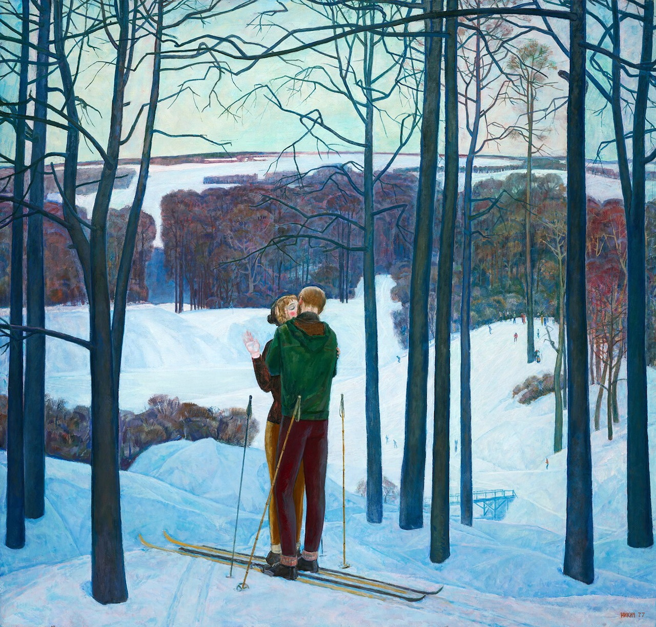 Newlyweds Winter Ski Scene