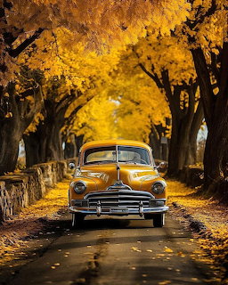 Vintage Car Autumn Road