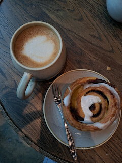 Latte Art and Cinnamon Roll