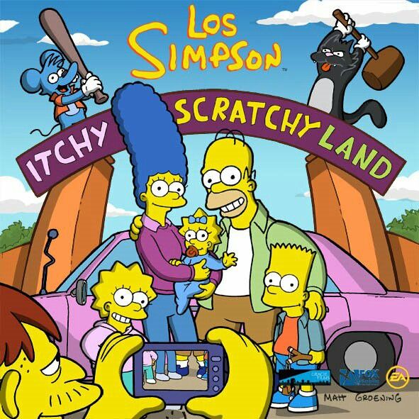 Simpsons Family at Itchy & Scratchy Land