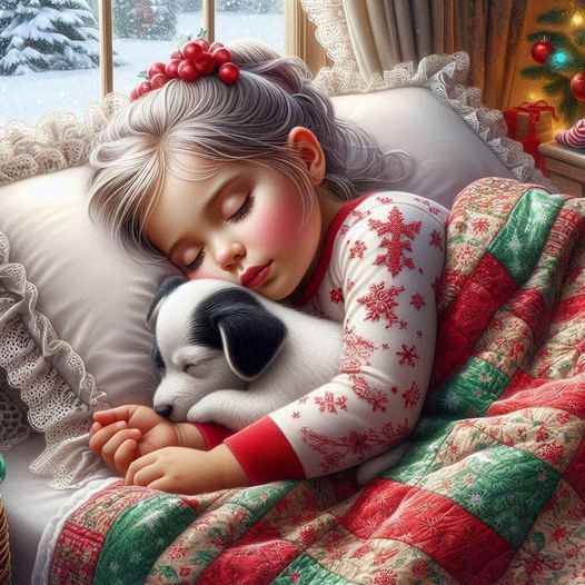 Girl Sleeping with Puppy Christmas